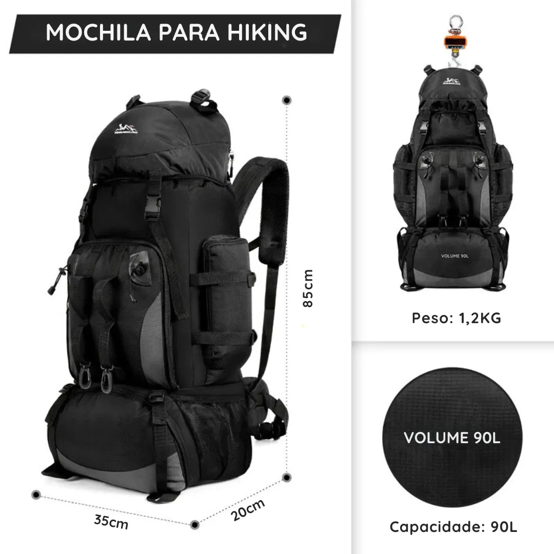 Mochila esportiva para hiking ZoutRain com capacidade de 90L, à prova d'água, ideal para trilhas, camping e viagens prolongadas. Perfeita para 5+ dias de aventura!
Mochila para Hiking, Mochila Impermeável, Mochila para Camping, Mochila de Trekking.