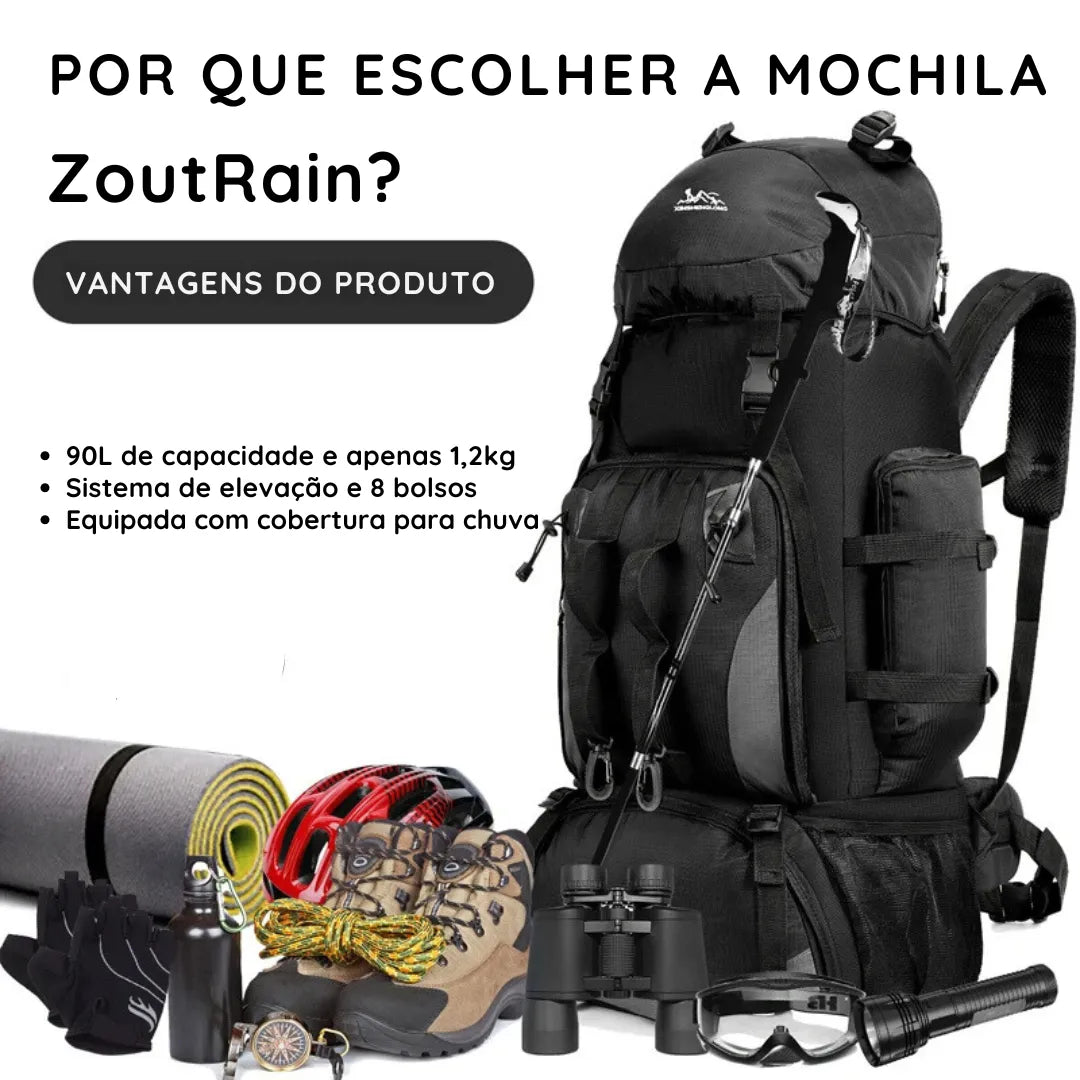 Mochila esportiva para hiking ZoutRain com capacidade de 90L, à prova d'água, ideal para trilhas, camping e viagens prolongadas. Perfeita para 5+ dias de aventura!
Mochila para Hiking, Mochila Impermeável, Mochila para Camping, Mochila de Trekking.